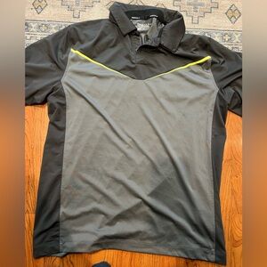 Nike Golf Polo Tour Performance Dri Fit Size Large Grey And Highlighter Stripe